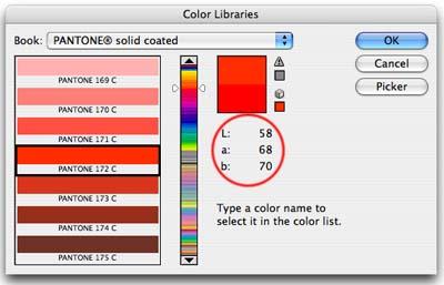 A computer screen with the color library open.