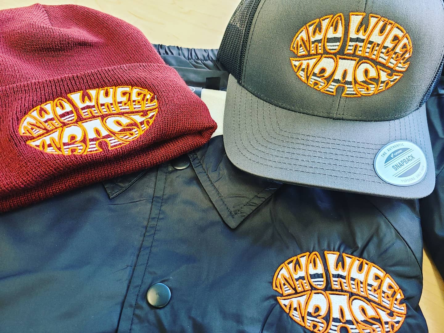 A close up of three hats with the words " pizza life force ".